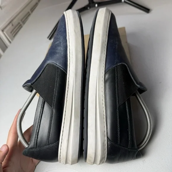 Salvatore Ferragamo Men Sz 8.5 EE Loafers navy leather uppers slip-on sneakers - Picture 12 of 13